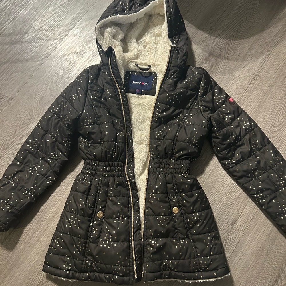 Limited Too Black Quilted Jacket with Gold Stars